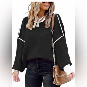 🆕Trendy Batwing Sleeve Colorblock Striped Knit Pullover Sweater